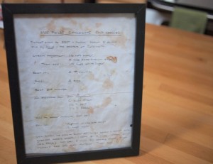 My mom and I made this recipe together all the time. As you can see, it was barely hanging on, so I framed it.