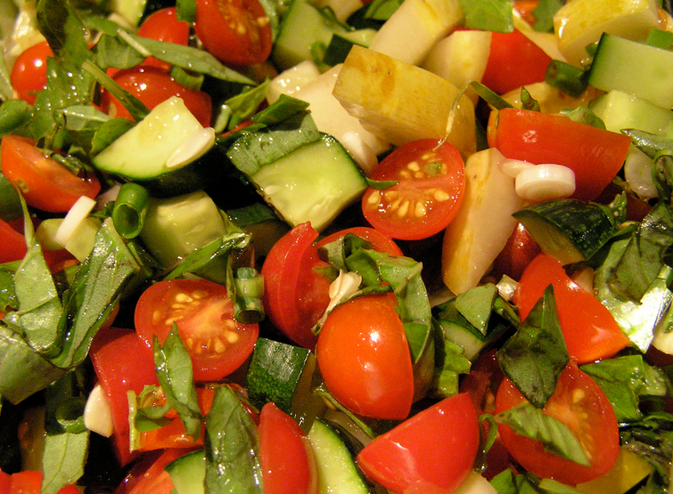 Tomato Cucumber and Basil Salad