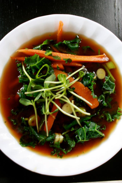 miso soup with ginger and kale